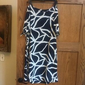 Ann Taylor Navy and White Patterned Dress size Large